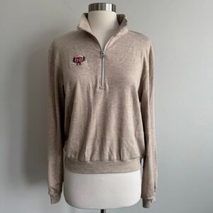 Ivy City Co. Half Zip Pullover Embroidered Sweatshirt Oatmeal Tan M NWT
